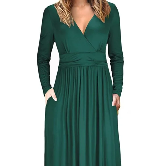 OUGES Dresses Ouges Womens Long Sleeve Vneck Wrap Waist Maxi